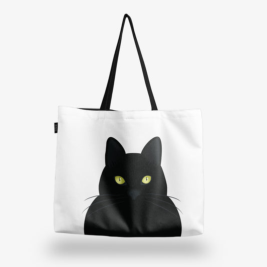 Голяма чанта Черна котка със светнали очи
