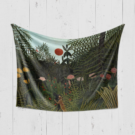Одеяло Джунгла със залязващо слънце на Анри Русо