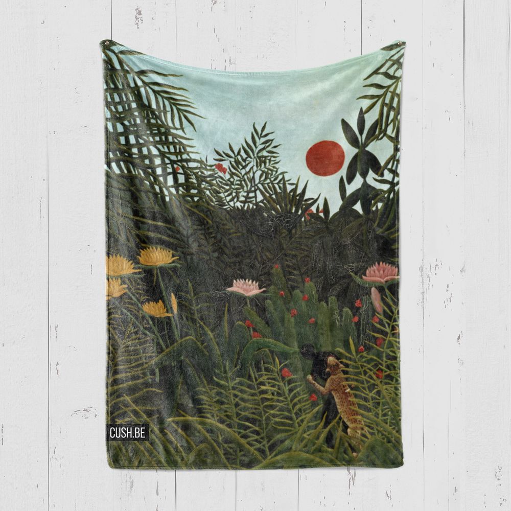 Одеяло Джунгла със залязващо слънце на Анри Русо