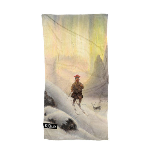 Плажна кърпа Саами на ски в северно сияние на Франц Дидрик Бо